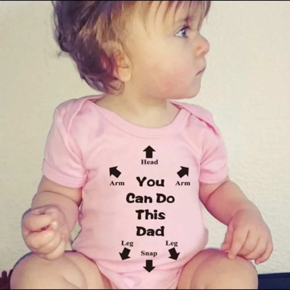 New pink “you Can Do This Dad” baby romper, funny baby shower gift, Daddy